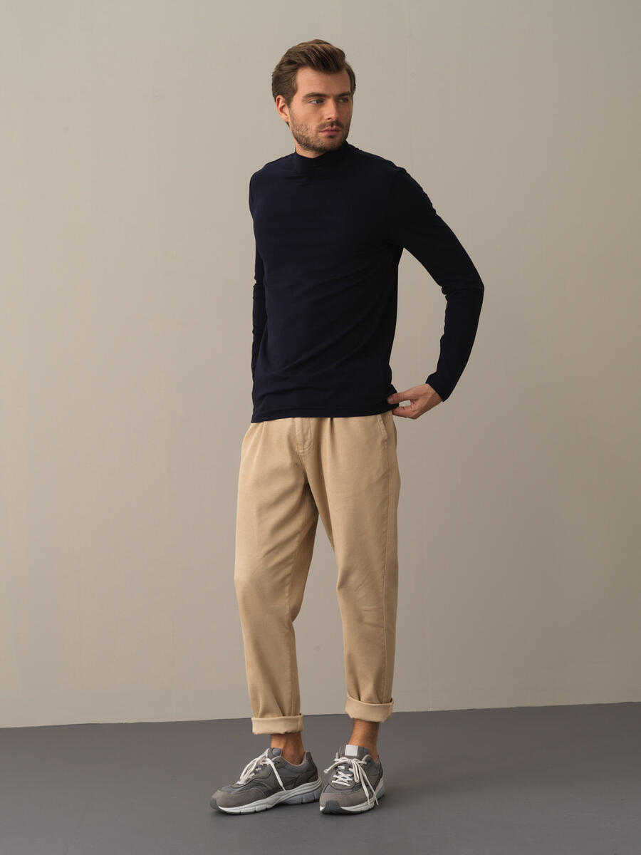 Lacivert Modal Dokulu Slim Fit Modal Basic Tişört - 2