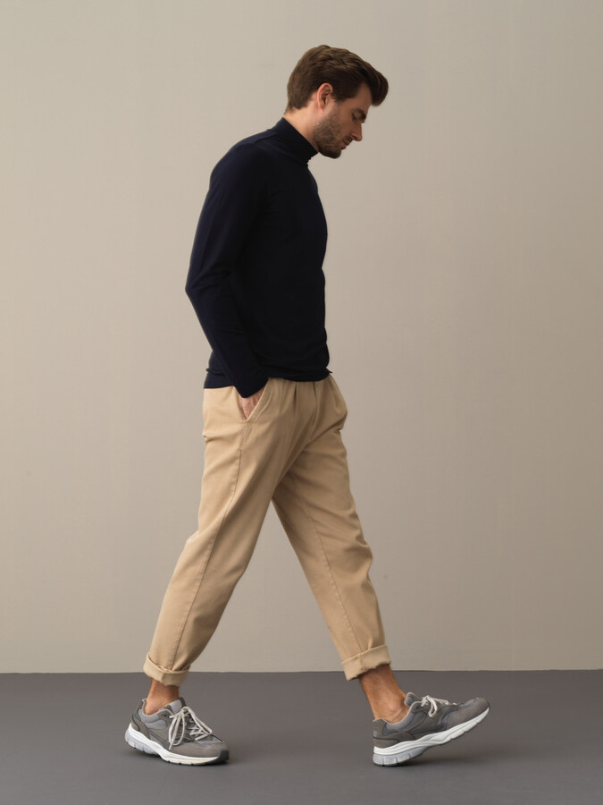 Lacivert Modal Dokulu Slim Fit Tişört - Xint