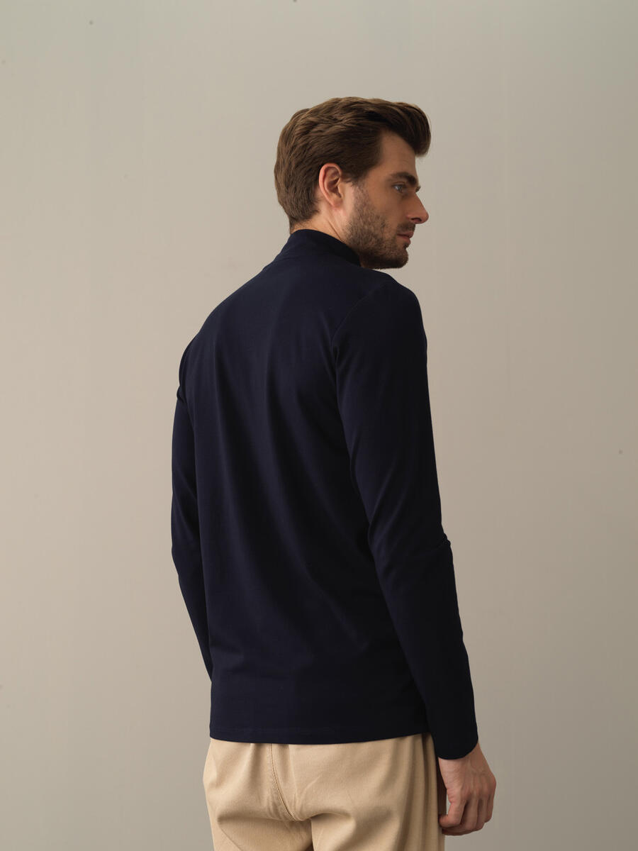 Lacivert Modal Dokulu Slim Fit Modal Basic Tişört - 5