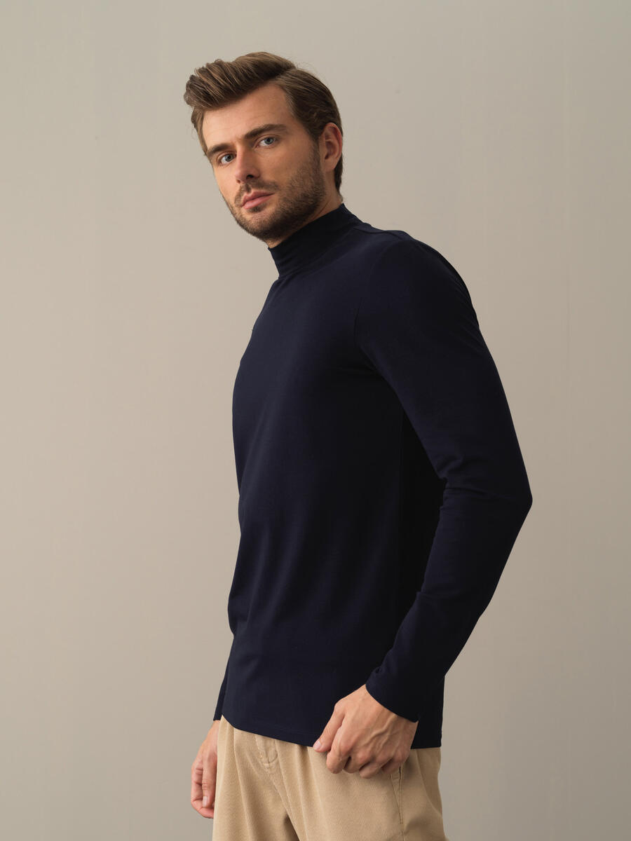 Lacivert Modal Dokulu Slim Fit Modal Basic Tişört - 4