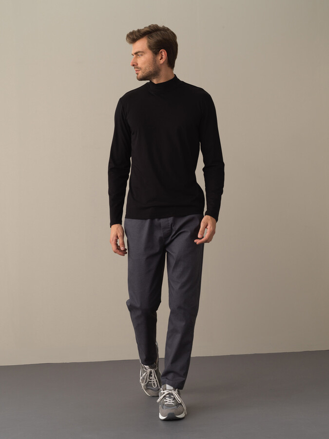 Siyah Modal Dokulu Slim Fit Tişört - Xint