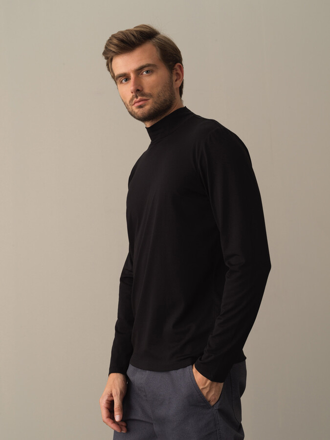 Siyah Modal Dokulu Slim Fit Tişört - Xint