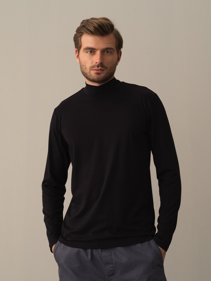 Siyah Modal Dokulu Slim Fit Tişört - Xint