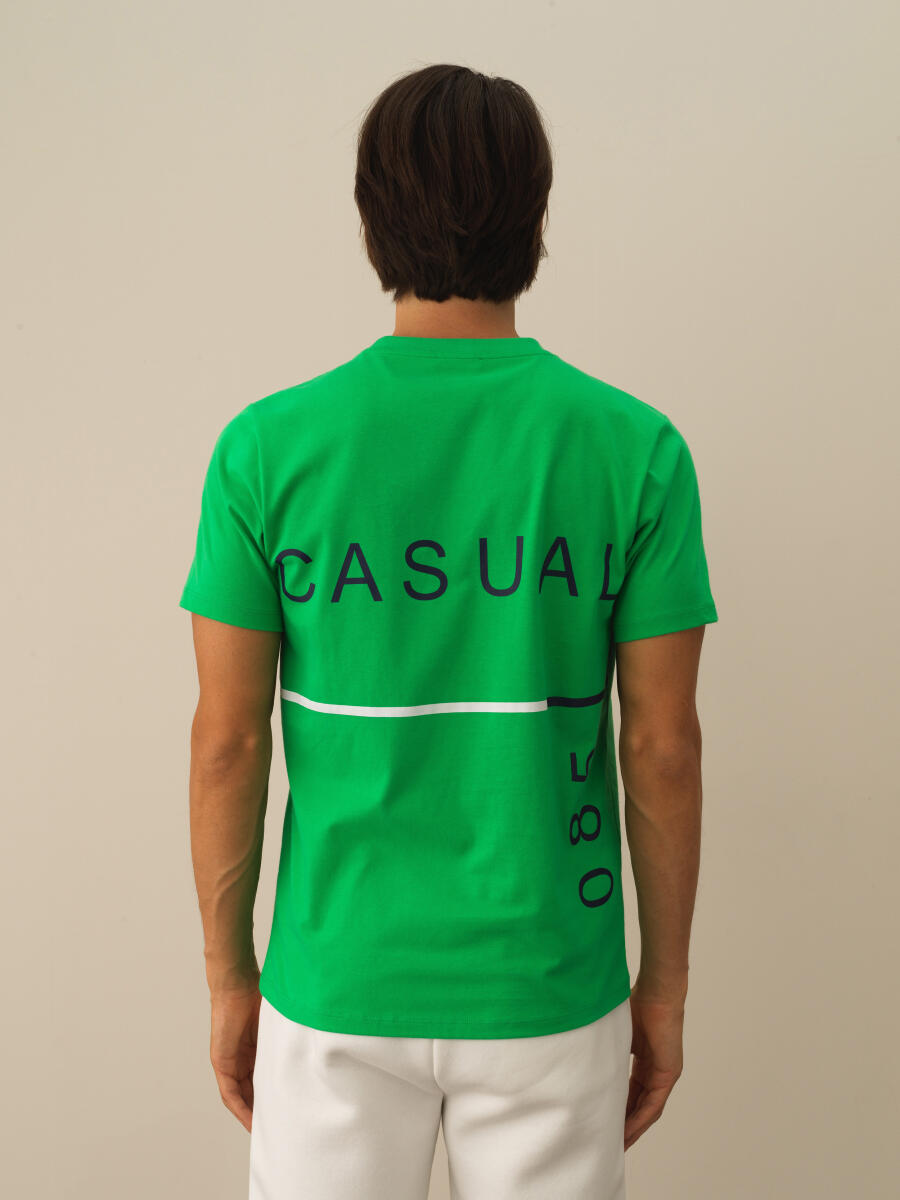 Yeşil Pamuk Dokulu Regular Fit Tişört - 3