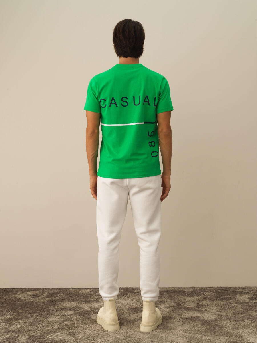 Yeşil Pamuk Dokulu Regular Fit Tişört - 4