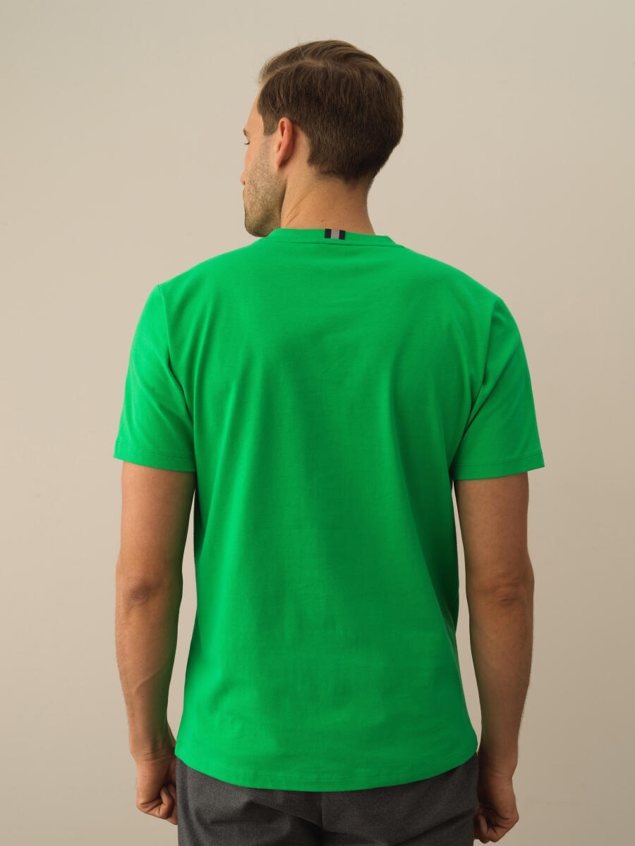 Yeşil Pamuk Dokulu Regular Fit Tişört - 3