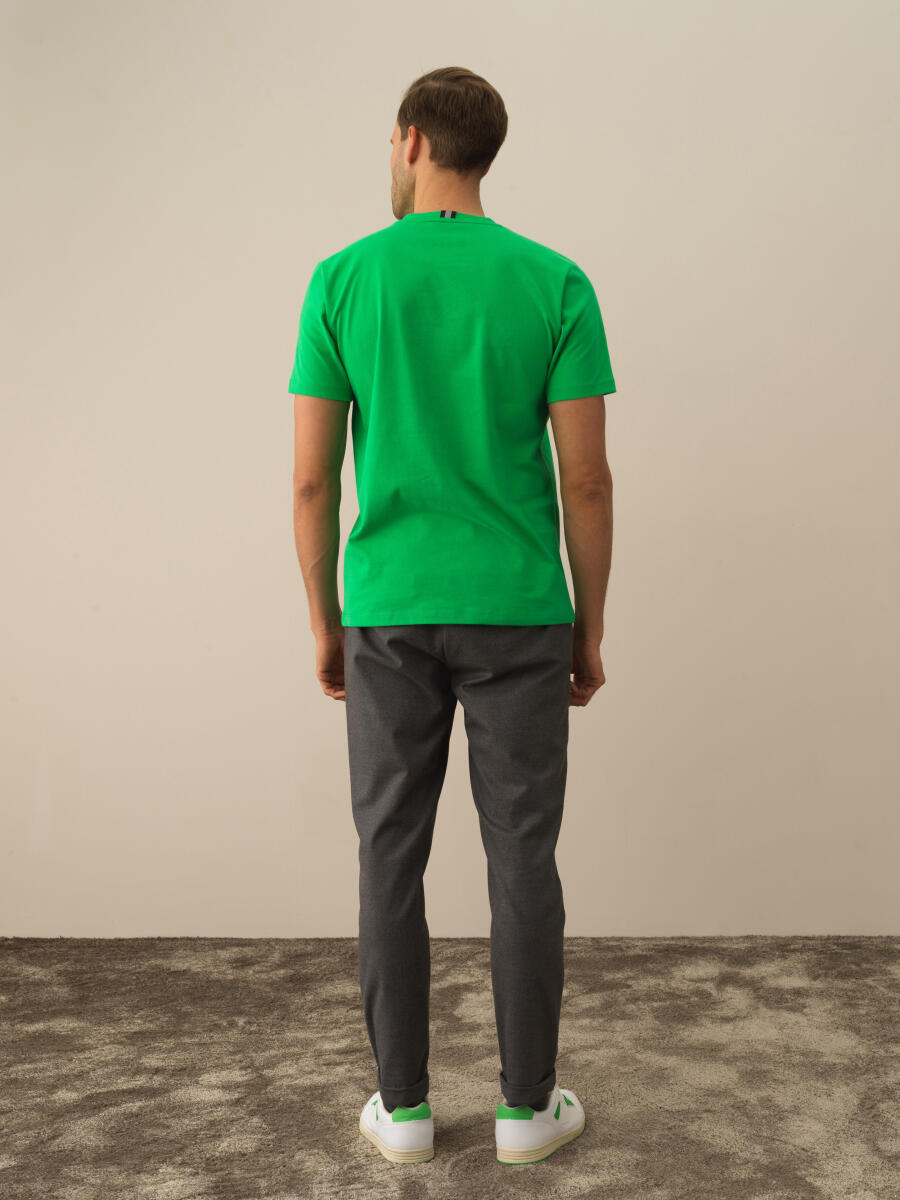 Yeşil Pamuk Dokulu Regular Fit Tişört - 4