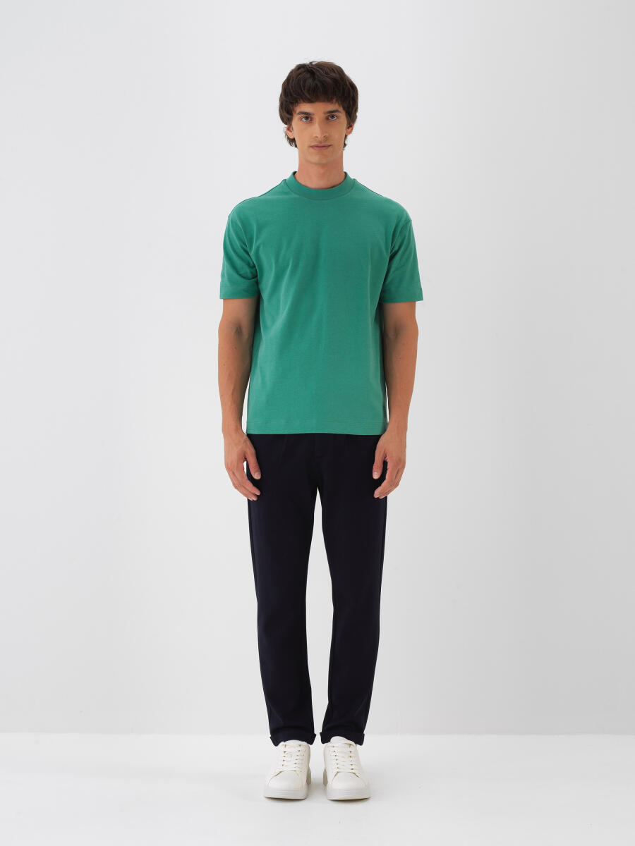 Yeşil Pamuk Dokulu Regular Fit Tişört - 2