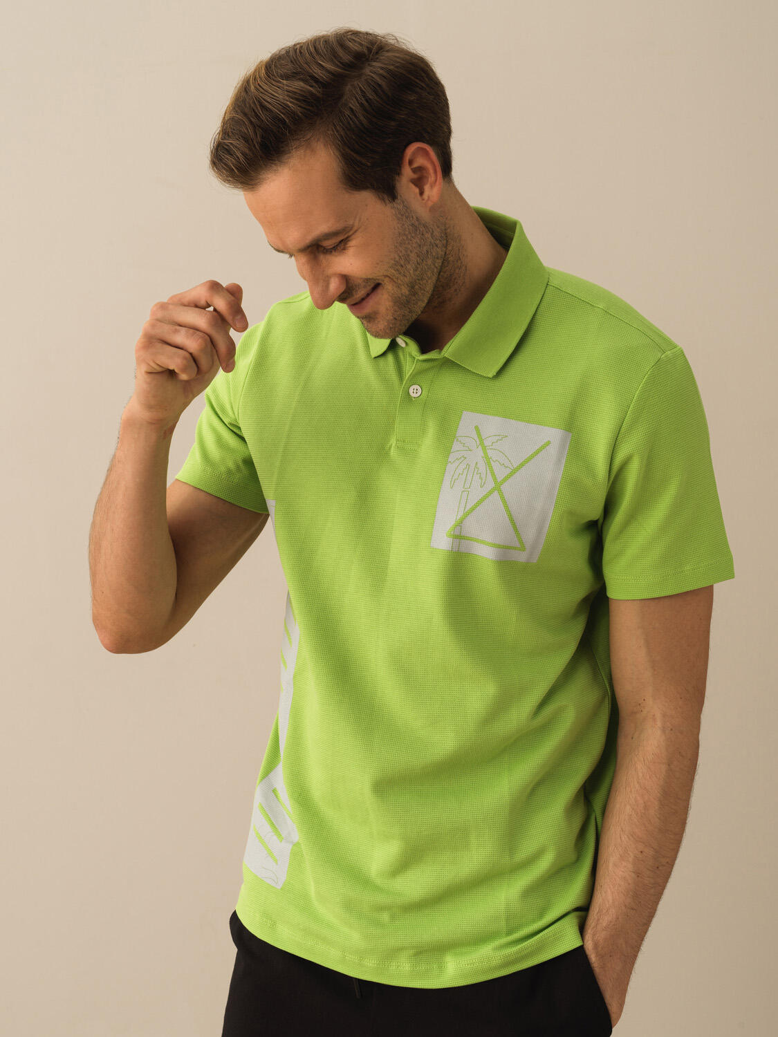 Yeşil Pamuk Dokulu Regular Fit Tişört