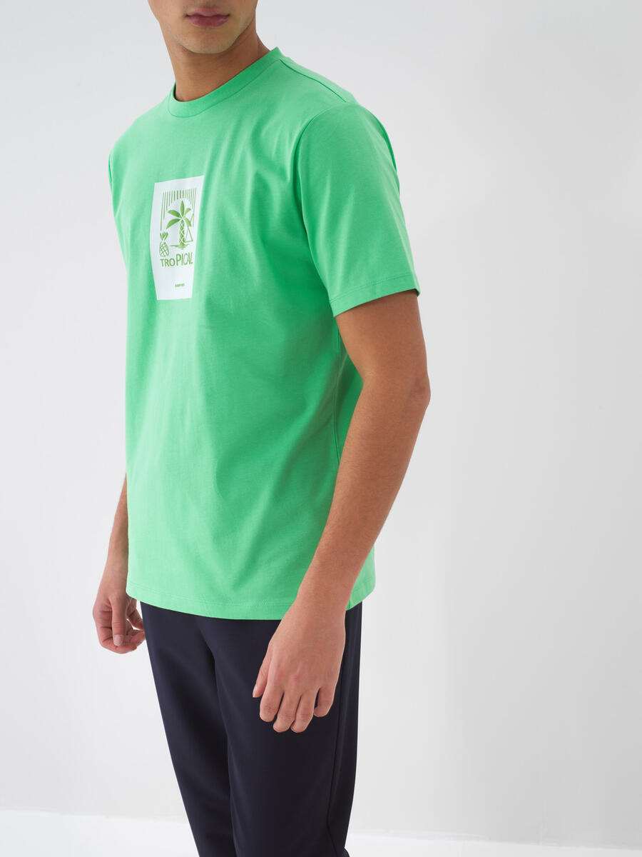 Yeşil Pamuk Dokulu Regular Fit Tişört - 2