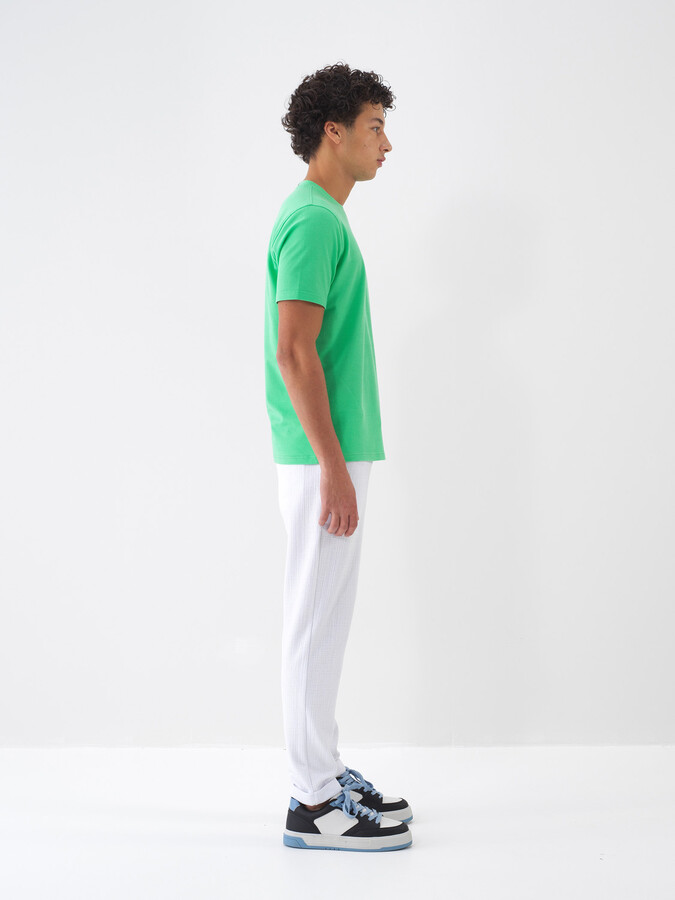 Yeşil Pamuk Dokulu Regular Fit Tişört - 3