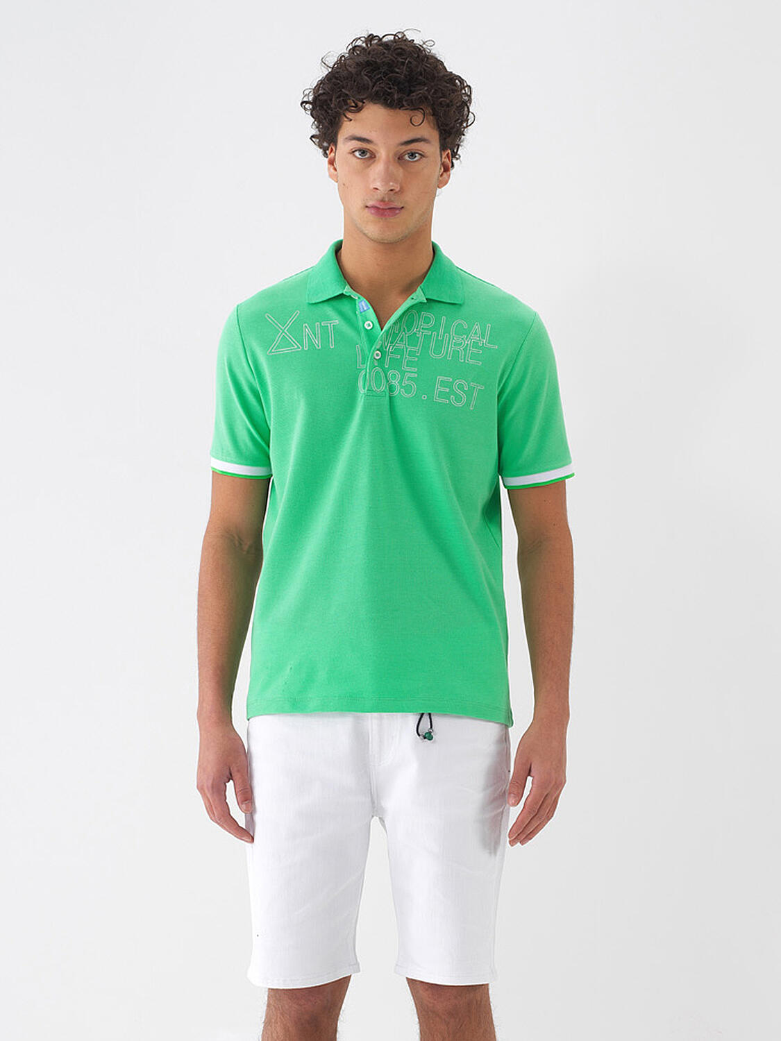 Yeşil Pamuk Dokulu Regular Fit Tişört - 1