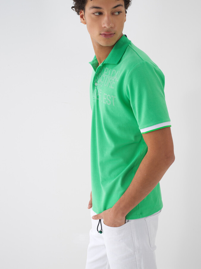 Yeşil Pamuk Dokulu Regular Fit Tişört - 3