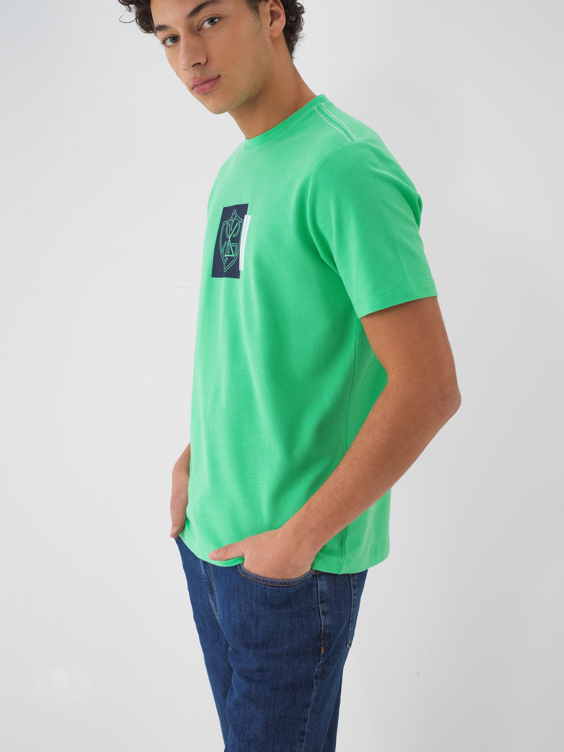 Yeşil Pamuk Dokulu Regular Fit Tişört