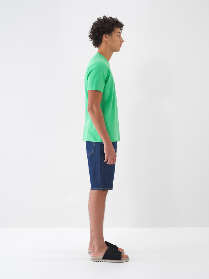 Yeşil Pamuk Dokulu Regular Fit Tişört - 3