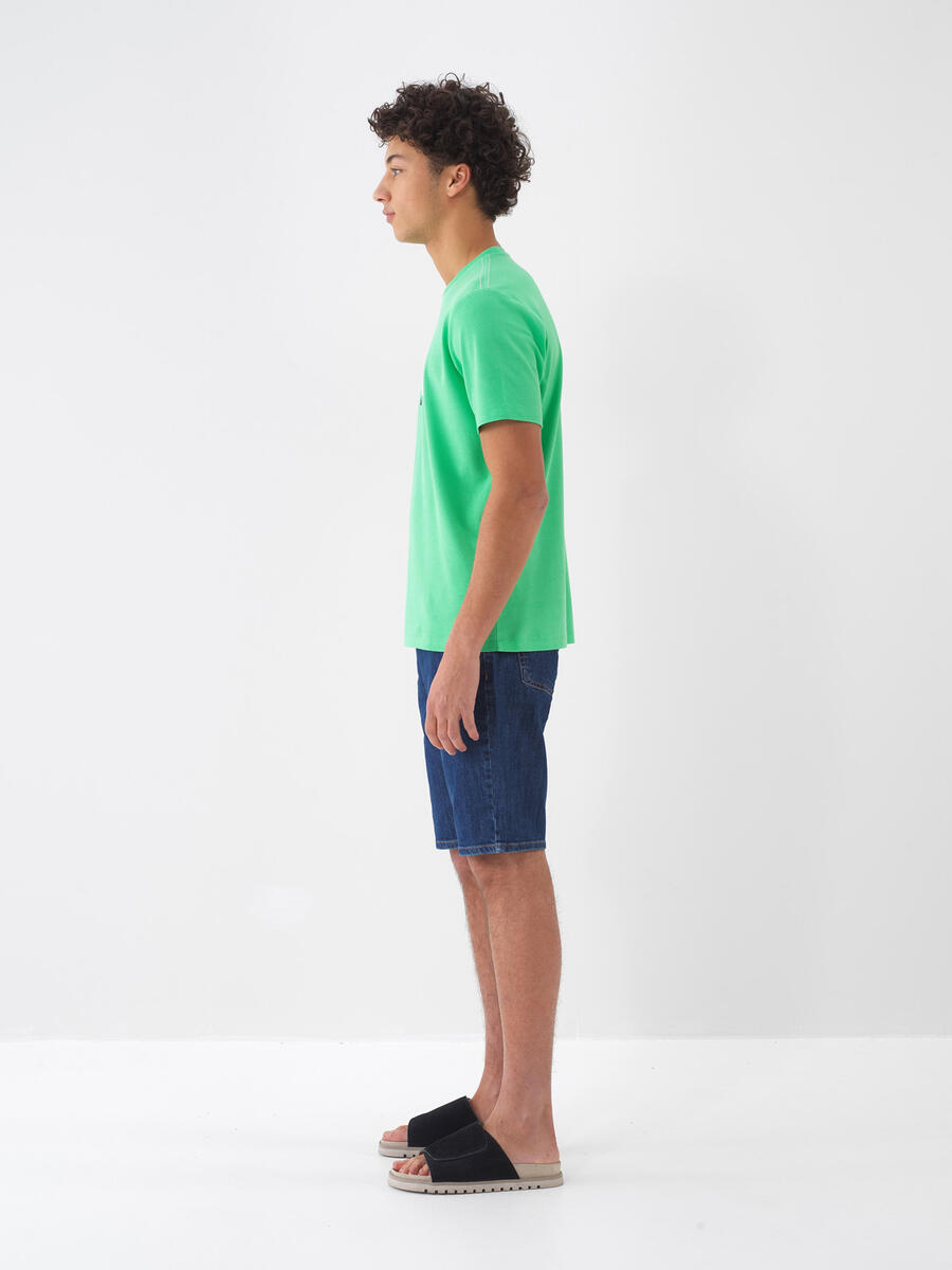 Yeşil Pamuk Dokulu Regular Fit Tişört - 4