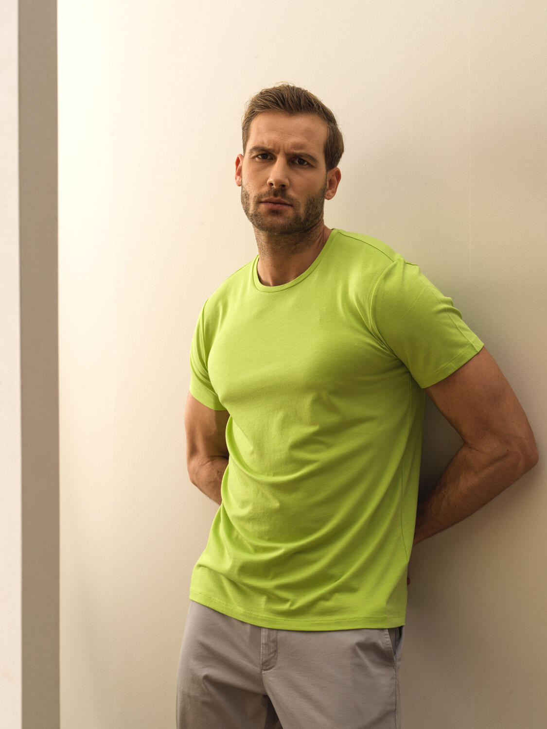 Yeşil Pamuk Dokulu Slim Fit Tişört