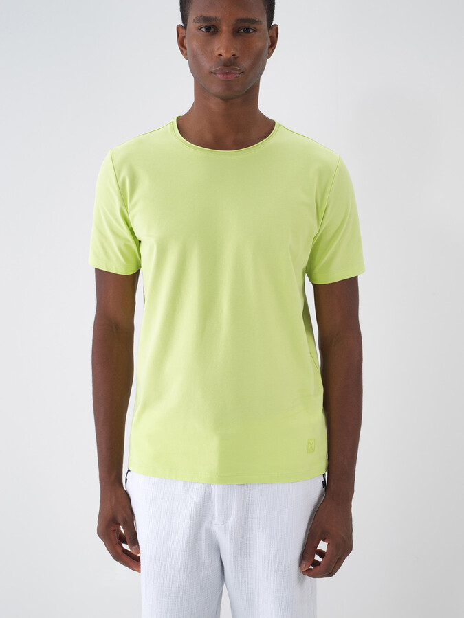 Yeşil Pamuk Dokulu Slim Fit Tişört