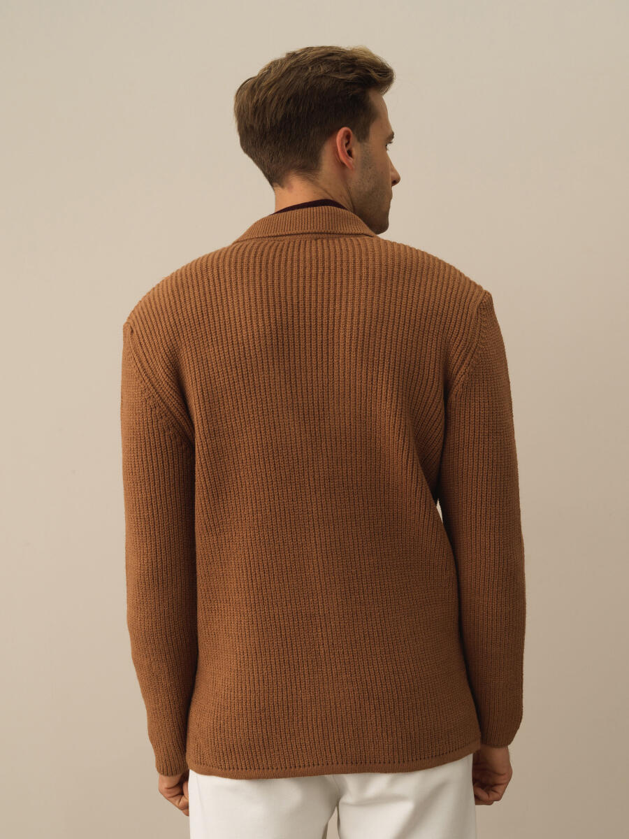 Camel Doğal Yün Dokulu Regular Fit Triko Ceket - 4