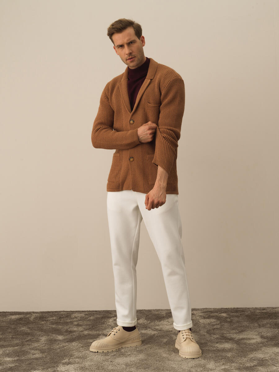 Camel Doğal Yün Dokulu Regular Fit Triko Ceket - 2