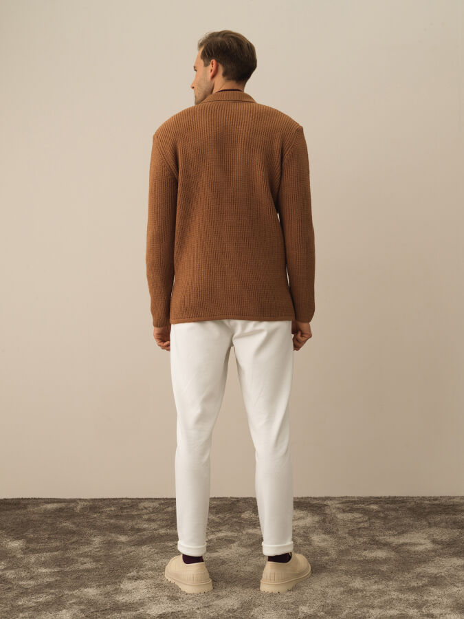 Camel Doğal Yün Dokulu Regular Fit Triko Ceket - Xint