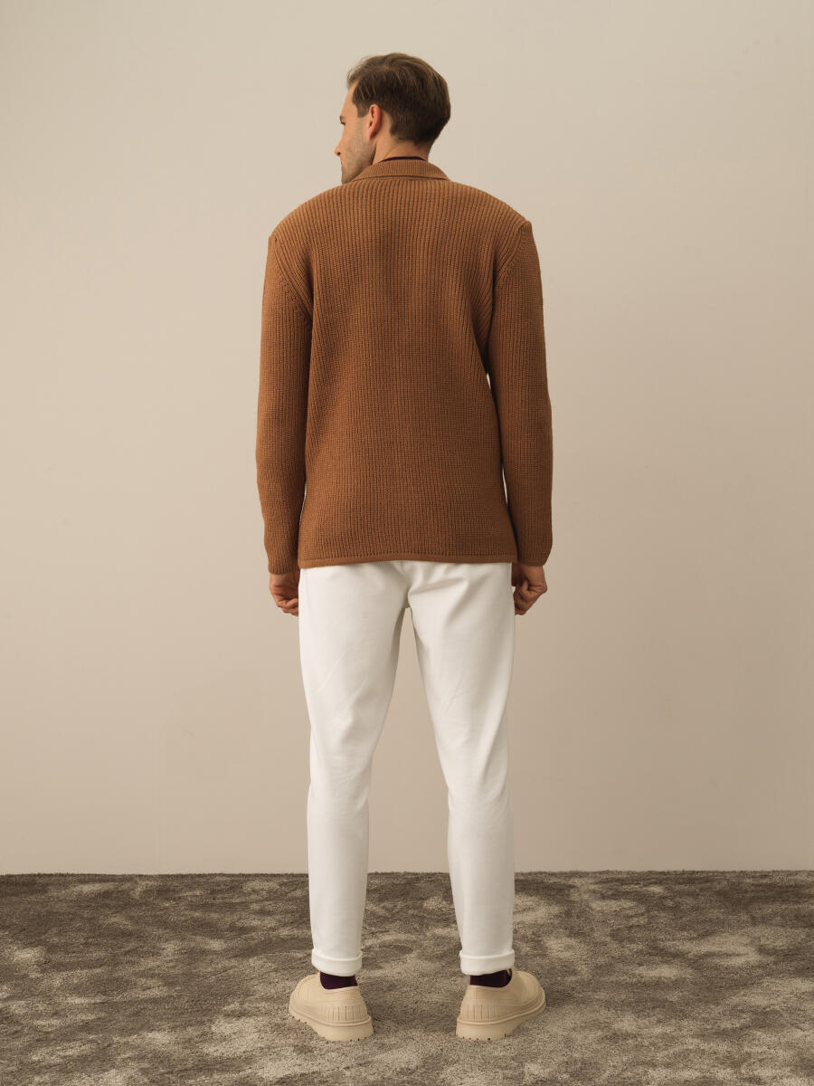 Camel Doğal Yün Dokulu Regular Fit Triko Ceket - 5
