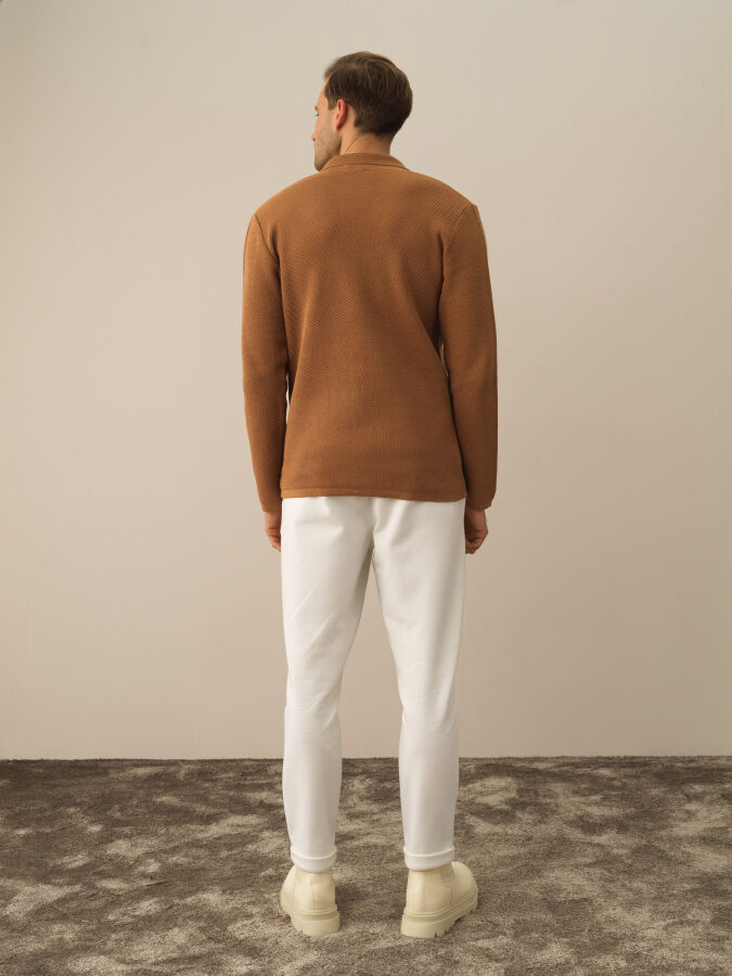 Camel Dokulu Pamuk Dokulu Regular Fit Triko Ceket - Xint
