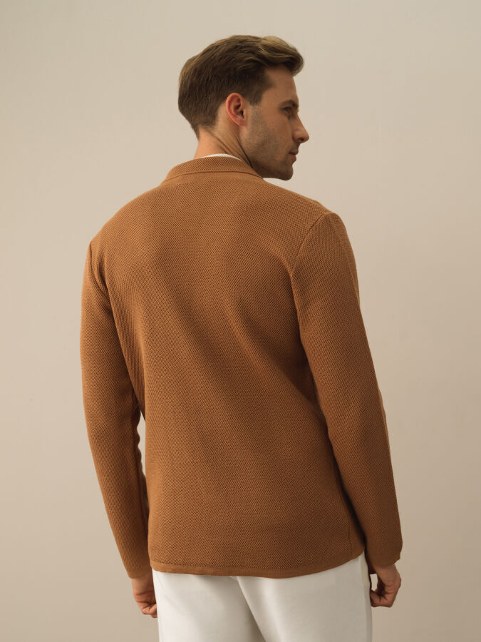 Camel Dokulu Pamuk Dokulu Regular Fit Triko Ceket - Xint