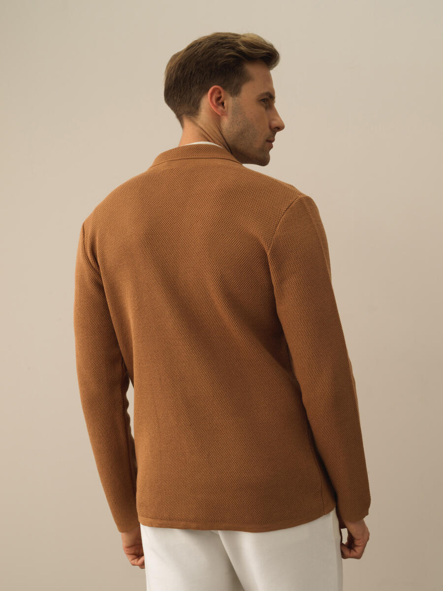 Camel Dokulu Pamuk Dokulu Regular Fit Triko Ceket - 3