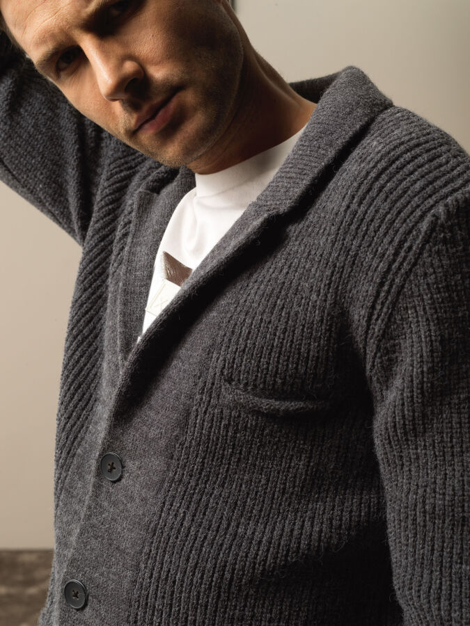 Koyu Gri Dokulu Doğal Yün Dokulu Regular Fit Triko Ceket - Xint