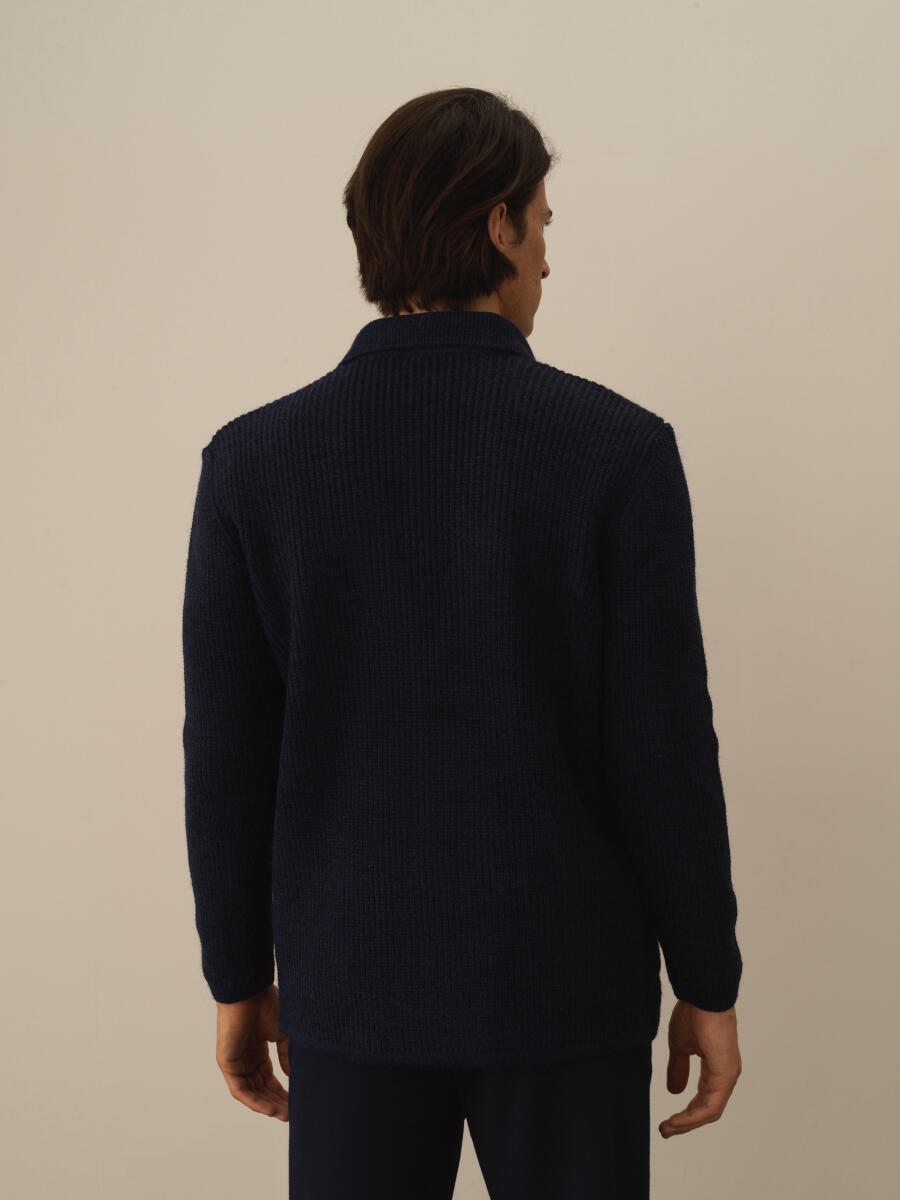 Lacivert Doğal Yün Dokulu Regular Fit Triko Ceket - 3