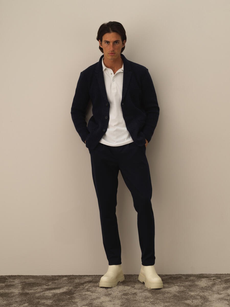 Lacivert Doğal Yün Dokulu Regular Fit Triko Ceket - 2