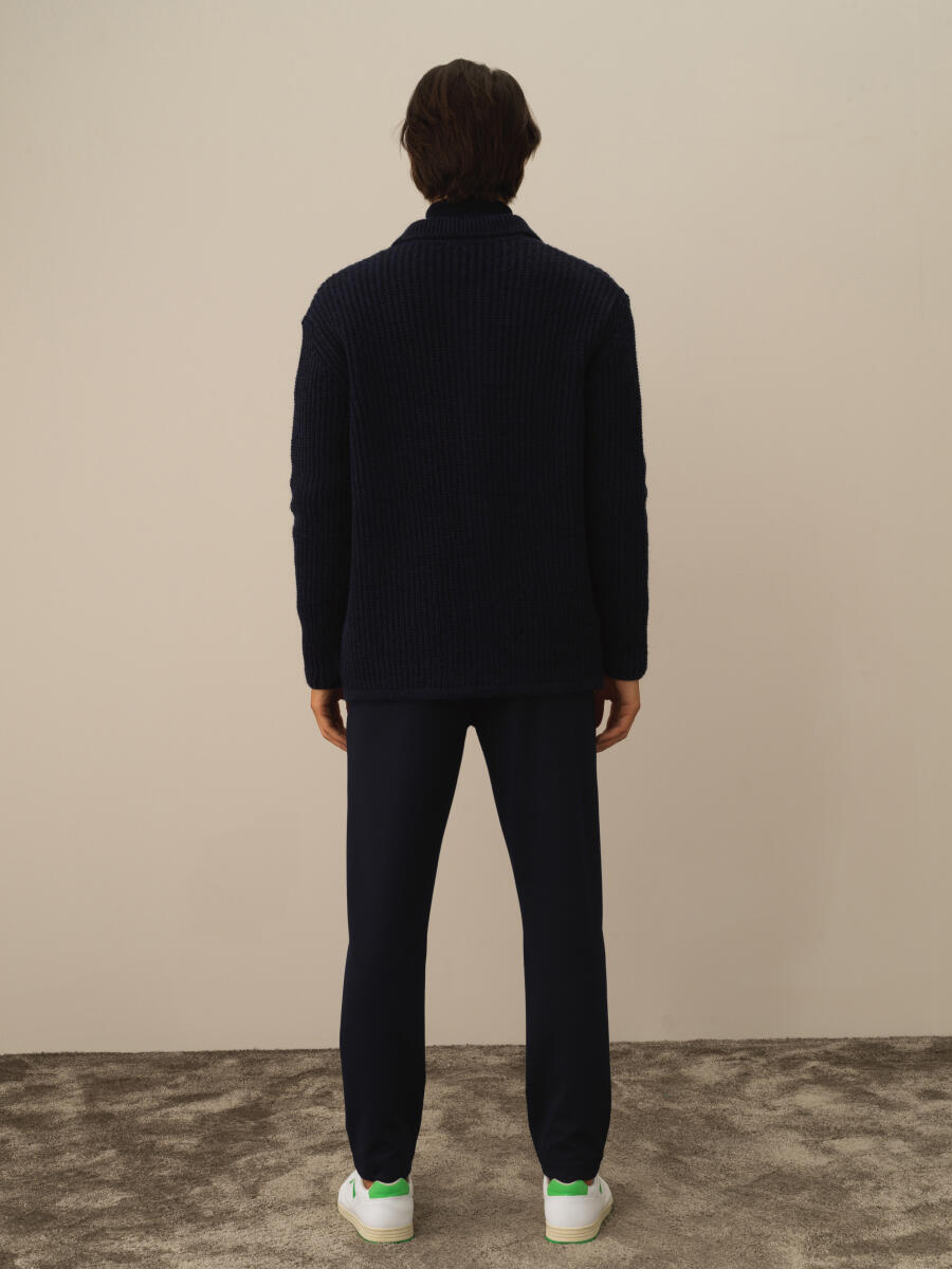 Lacivert Doğal Yün Dokulu Regular Fit Triko Ceket - 6