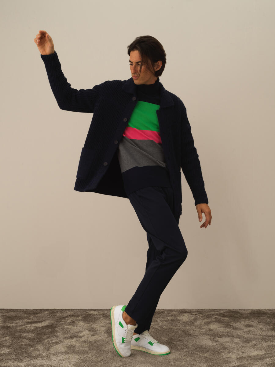 Lacivert Doğal Yün Dokulu Regular Fit Triko Ceket - 3