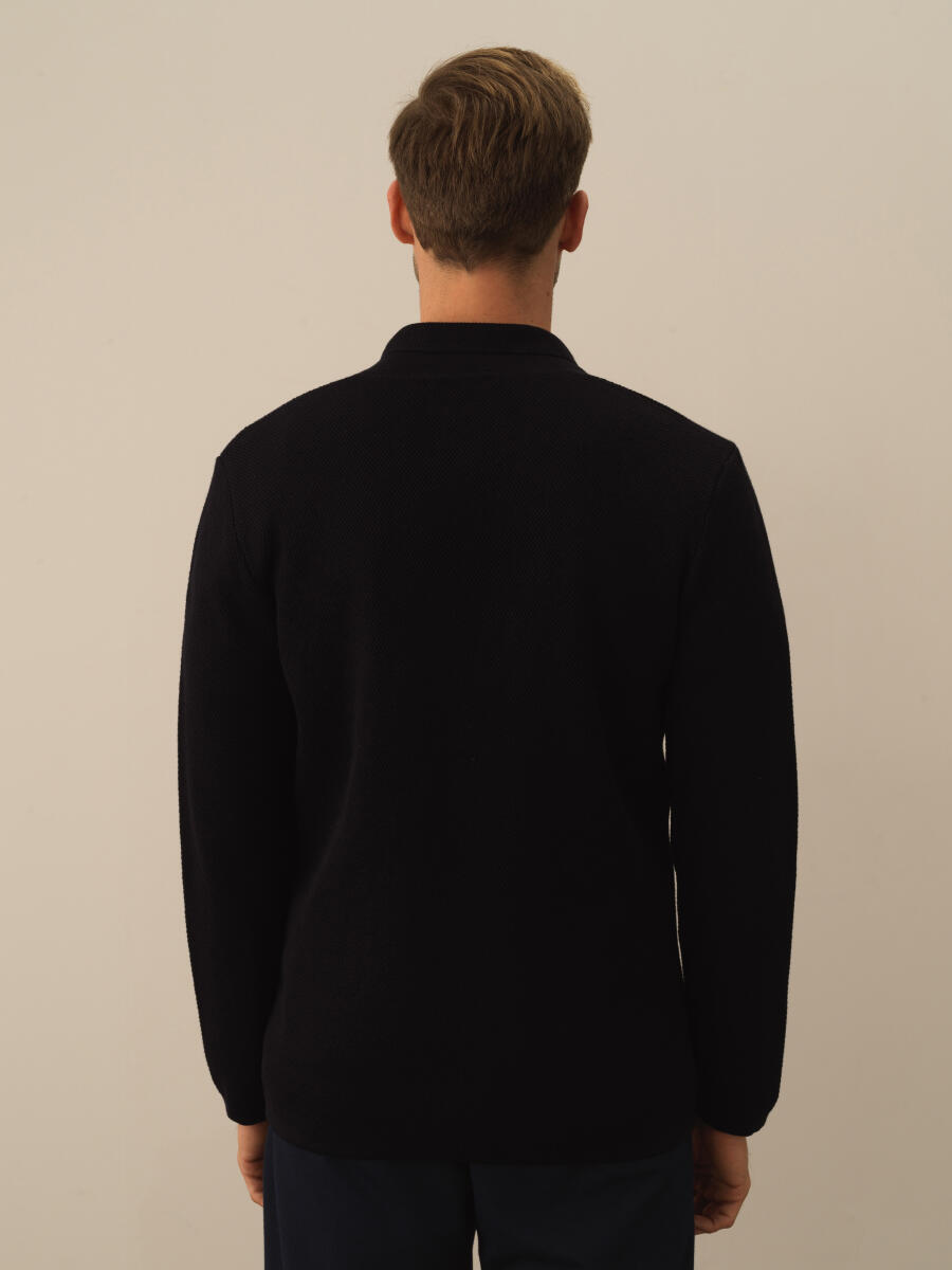 Lacivert Pamuk Dokulu Regular Fit Triko Ceket - 3