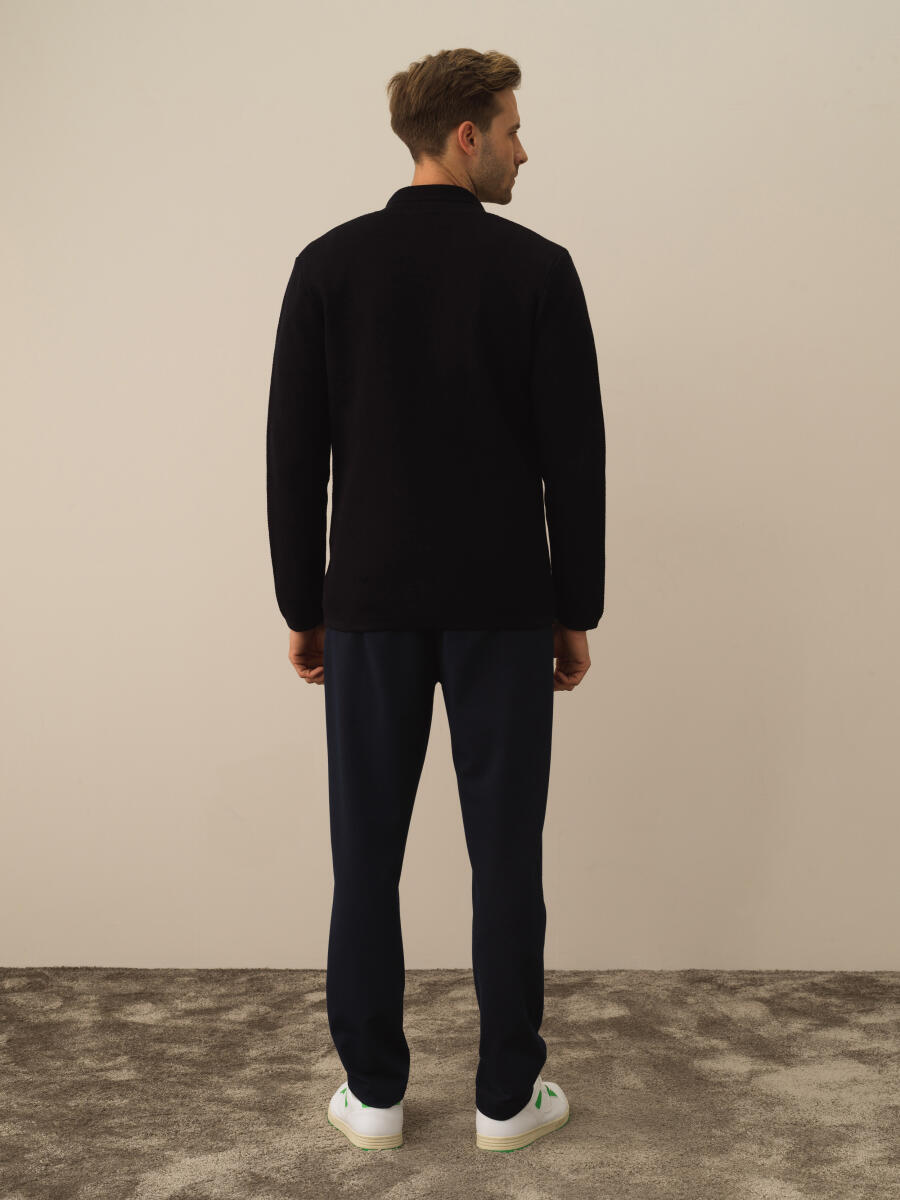 Lacivert Pamuk Dokulu Regular Fit Triko Ceket - 4