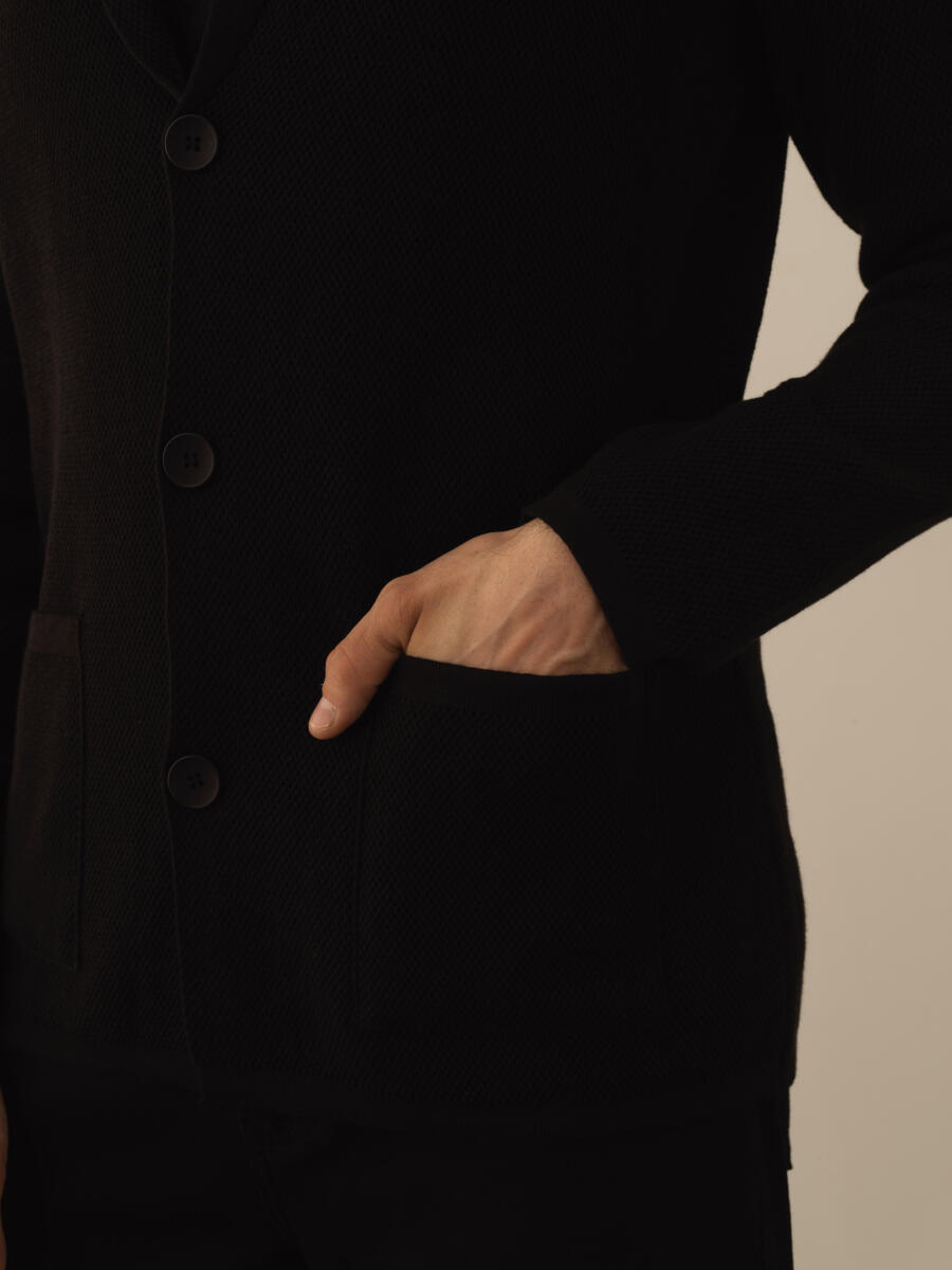 Siyah Pamuk Dokulu Regular Fit Triko Ceket - 3
