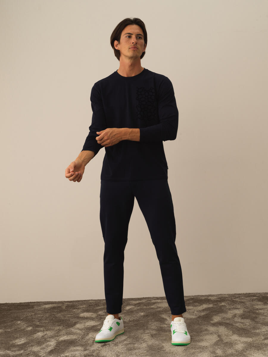 Lacivert Slim Fit Modal Baskılı Tişört - 2