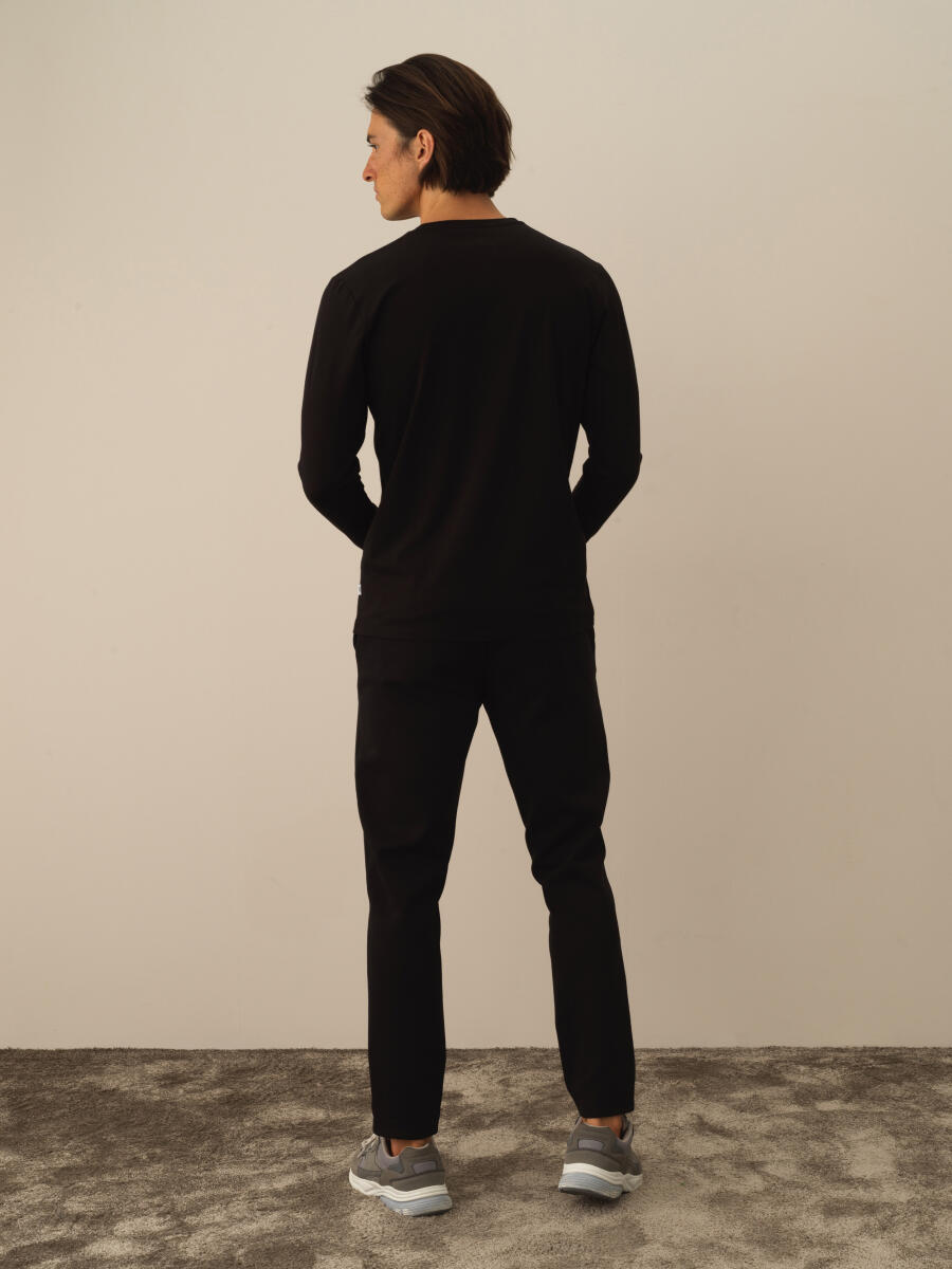 Siyah Slim Fit Modal Baskılı Tişört - 3