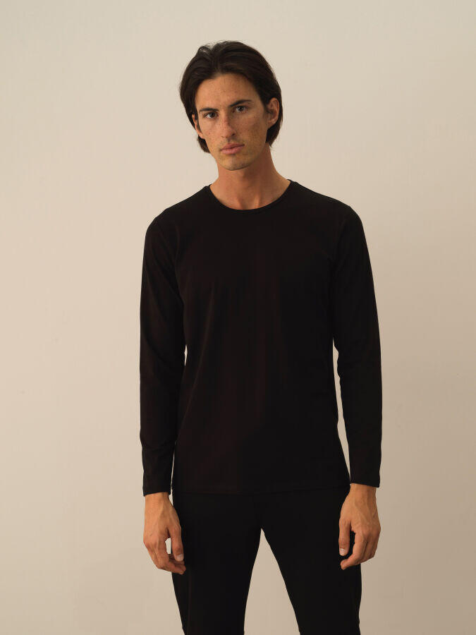 Xint Toptan Siyah Modal Dokulu Slim Fit Uzun Kollu Tişört