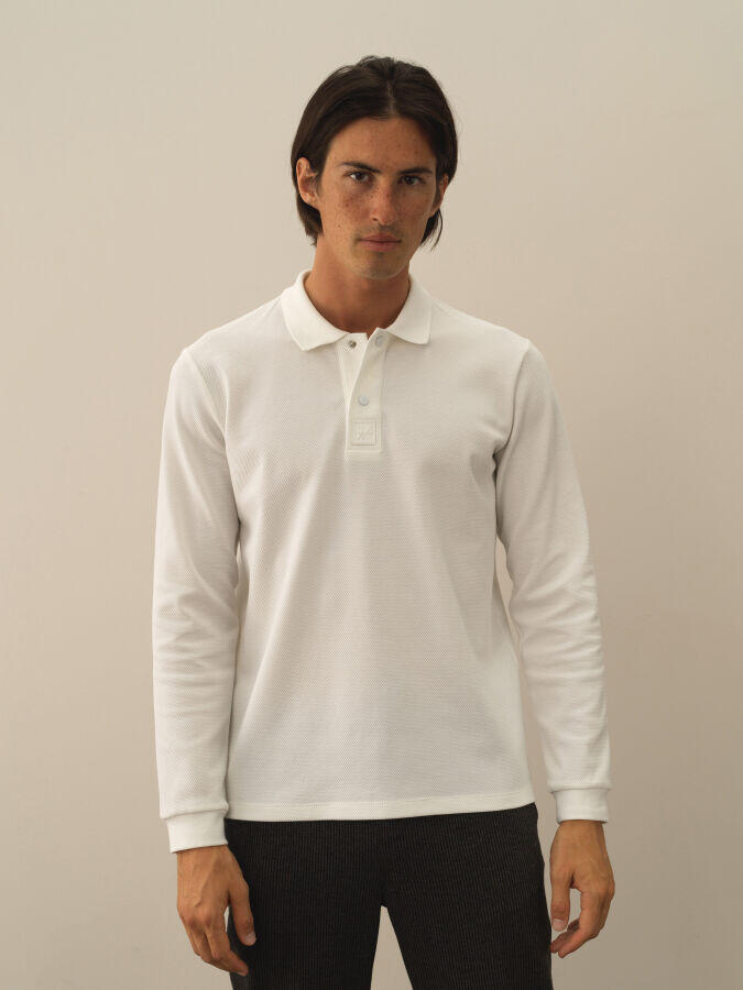 Xint Toptan Kırık Beyaz Pamuk Dokulu Slim Fit Uzun Kollu Tişört