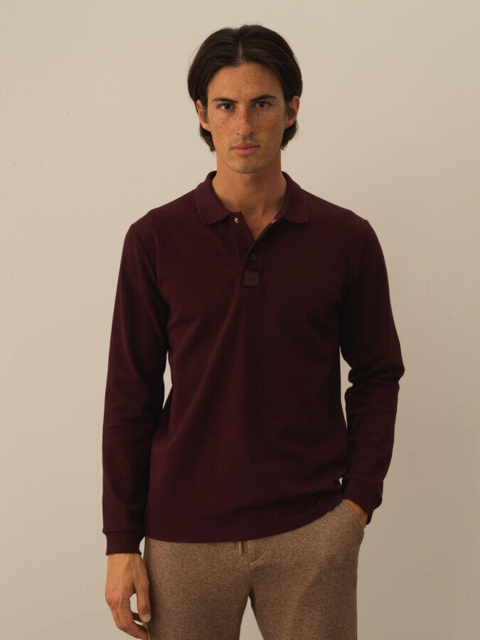 Xint Toptan Bordo Pamuk Dokulu Slim Fit Uzun Kollu Tişört