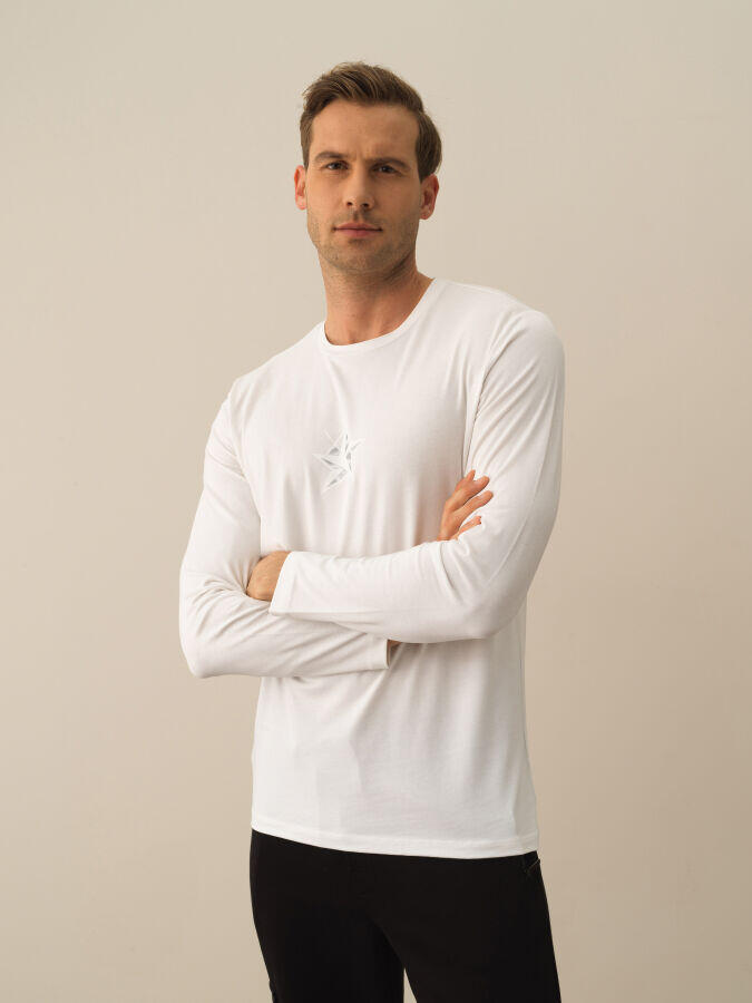 Xint Toptan Kırık Beyaz Modal Dokulu Slim Fit Uzun Kollu Tişört