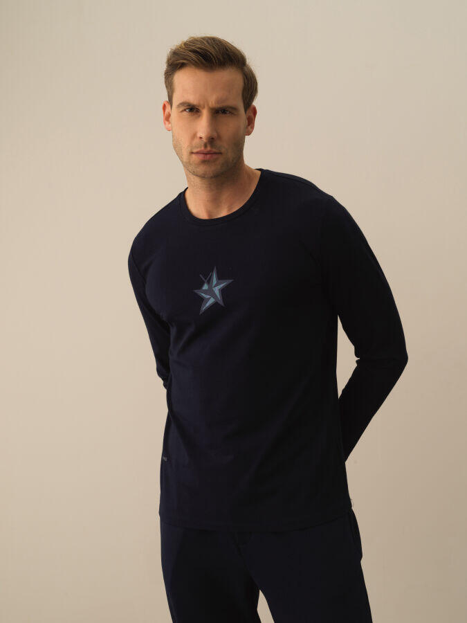 Xint Toptan Lacivert Modal Dokulu Slim Fit Uzun Kollu Tişört