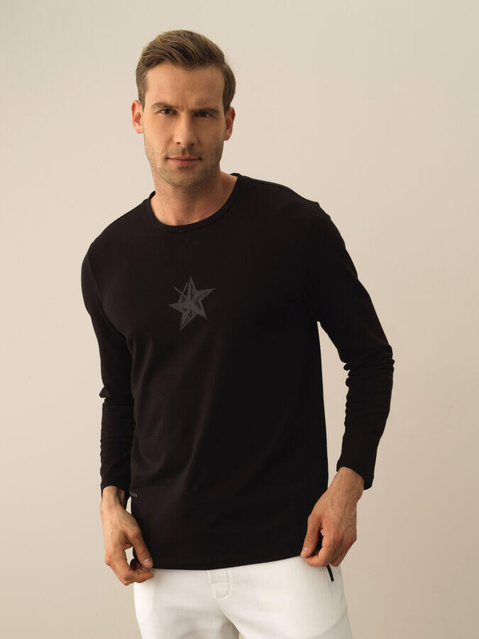 Xint Toptan Siyah Modal Dokulu Slim Fit Uzun Kollu Tişört