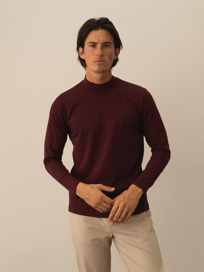 Xint Toptan Bordo Modal Dokulu Slim Fit Uzun Kollu Tişört