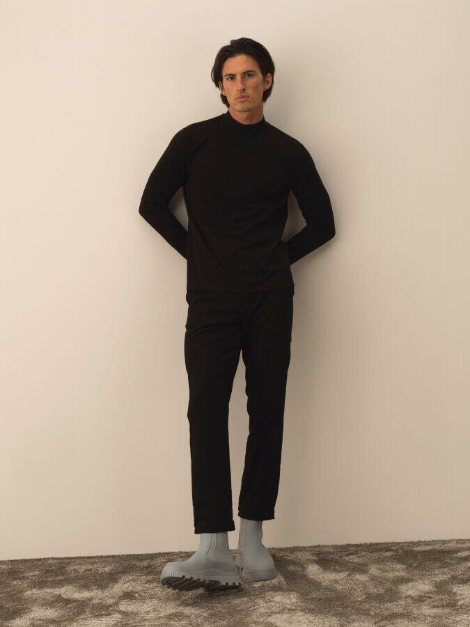 Xint Toptan Siyah Modal Dokulu Slim Fit Uzun Kollu Tişört