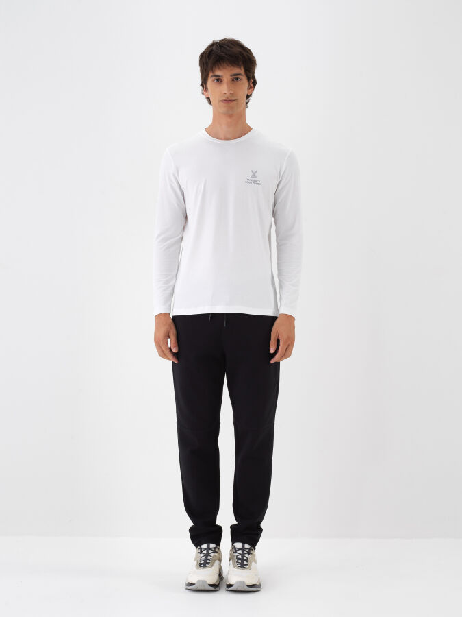 Beyaz Modal Dokulu Slim Fit Uzun Kollu Tişört - 2