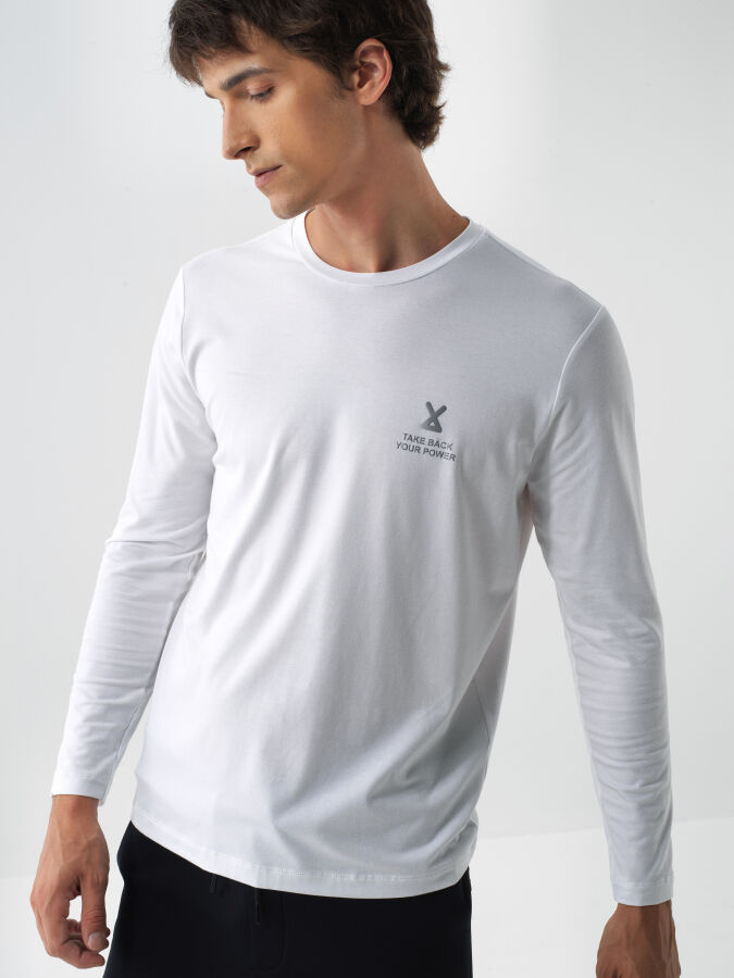 Beyaz Modal Dokulu Slim Fit Uzun Kollu Tişört - 1