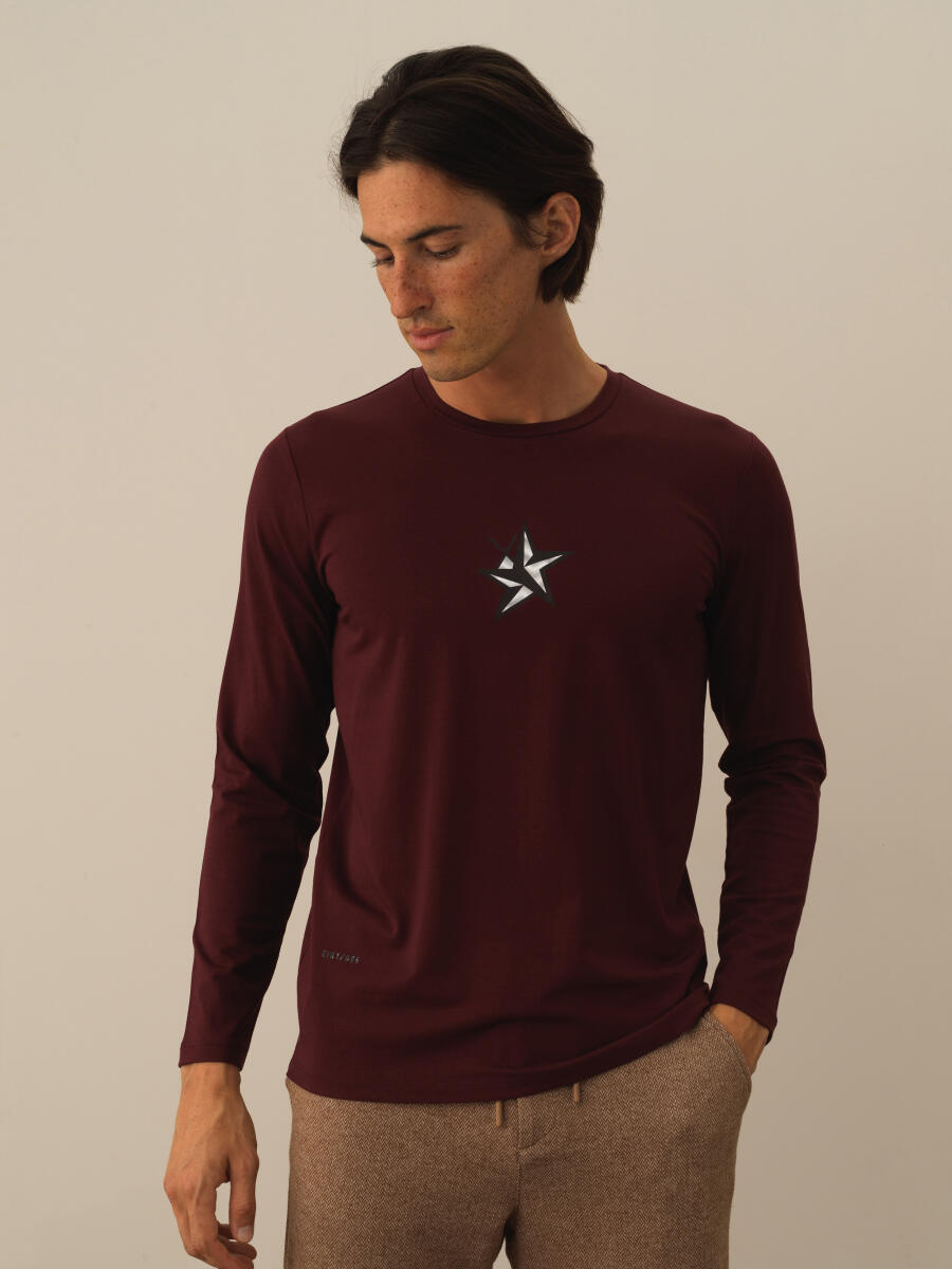 Bordo Modal Dokulu Slim Fit Uzun Kollu Tişört